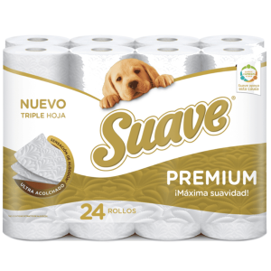 Papel Higiénico Suave Premium blanco triple hoja, bolsa x 24 x 19 mts