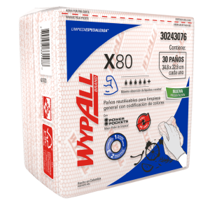 Paños de limpieza Wypall X-80 interfoliados color rojo, paquete x 30 und