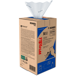 Rollo de paños de limpieza Wypall X-60 azules autodispensables de 150 hojas.