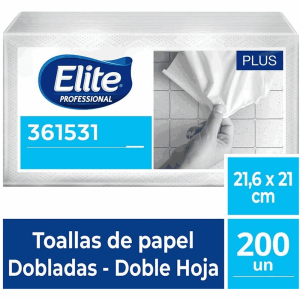 Caja con 18 paquetes de papel toalla interfoliado Elite Plus doble hoja de 40 gr.