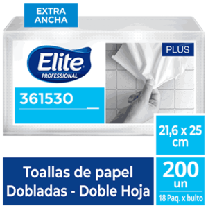 Caja con 18 paquetes de papel toalla interfoliado Elite Plus XL doble hoja de 40 gr.
